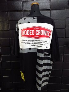 y5274 美品　RODEO CROWNS バックUSフラッグTシャツ FREEサイズ　ブラック　ビッグサイズ　カットソー　ロデオクラウンズ