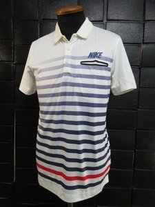 ｍ8148 タグ付き未使用保管品　NIKE GOLF　メンズ　Ｍ　ポロシャツ　ゴルフウェア　半そで　白×パープル系ボーダー　DRI-FIT　定価￥7600-