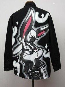 y1050 美品 bershka × looney tunes コラボジャケット　海外XSサイズ　ブラック　バッグス・バニー　ワーナーブラザーズ ベルシュカ