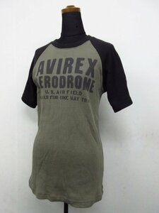 t5450　美品　AVIREX　レディース　Tシャツ　トップス　半袖　カーキ系ｘブラック　サイズＭ　アヴィレックス