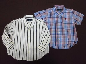 y5271 Ralph Lauren キッズシャツ2枚セット 80サイズ　子供服　半袖/長袖　チェック　ストライプ　ラルフローレン