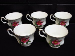 ｍ4195 ROYAL ALBERT　Prairie Rose　カップまとめて　全5点　ティーカップ/コーヒーカップなど　金縁金彩　花　Bone China ENGLAND