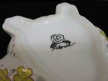 t9700　美品　Floral 　ふくろうの小物入れ　置物　香炉　陶器製　インテリア　縁起物　フクロウ　ホワイトｘイエロー　花柄　_画像10