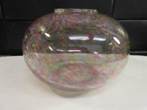 t9282　美品　フラワーベース　花瓶　花びん　花器　ガラス製　内貫入？　ピンク系　丸型　置物　インテリア