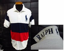 r5256　　POLO RALPH LAUREN　メンズ半袖ポロシャツ　白　ボーダー系　サイズXL ポロ　ラルフローレン　刺繍　ラルフローレン_画像1