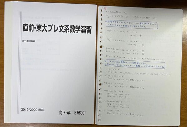 駿台【裁断済】2019/2020 雲幸一郎 直前・東大プレ文系数学演習