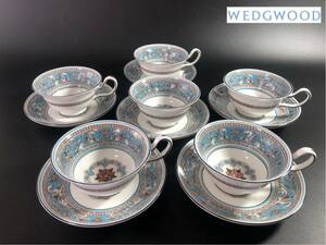 1000円〜■★WEDGWOOD★ ウェッジウッド フロレンティーン ターコイズ カップ&ソーサー 洋食器 6客 まとめ★okoy2598643-6★r30375