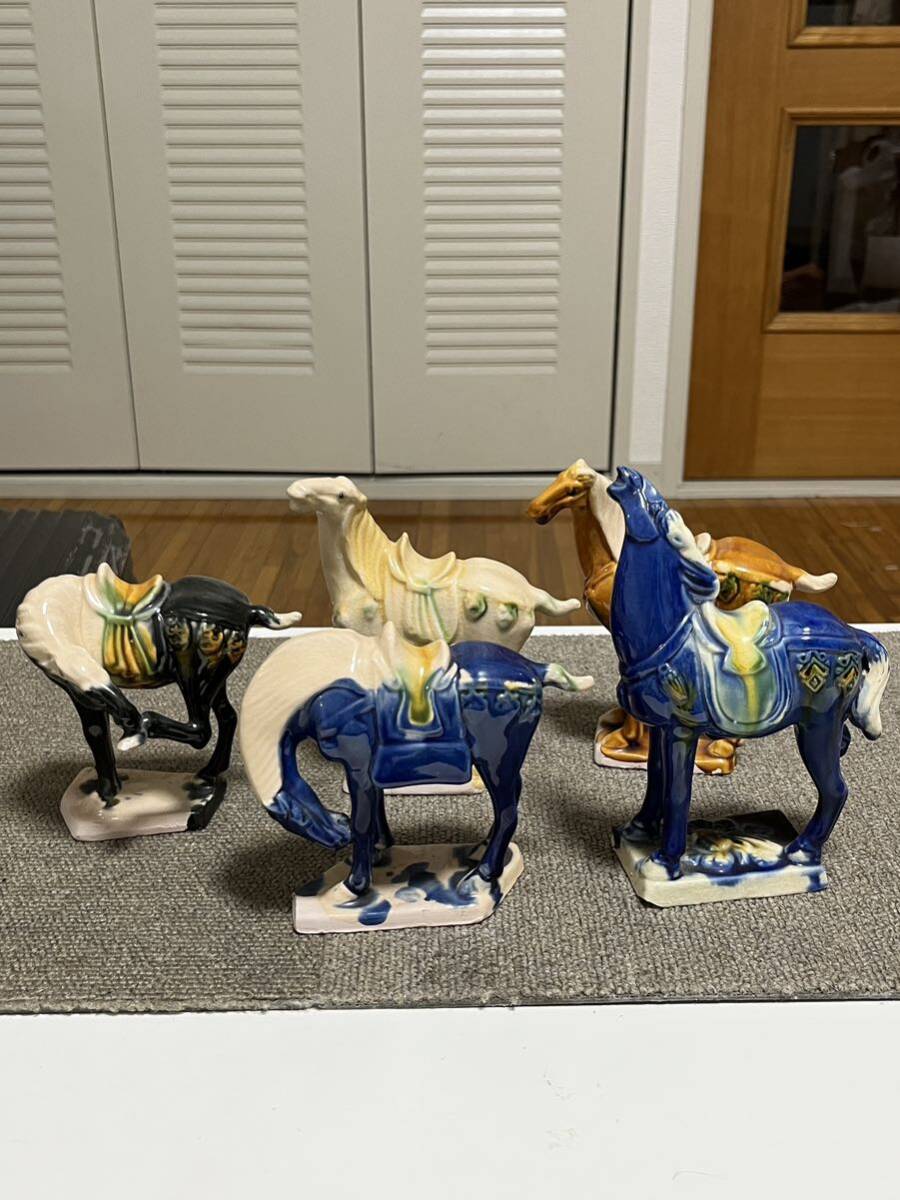Chinese art, Tang Sancai crafts, horses, antique Chinese toys, Tang Sancai blue glaze war horses, pottery, figurines, objects, handmade works, interior, miscellaneous goods, ornament, object