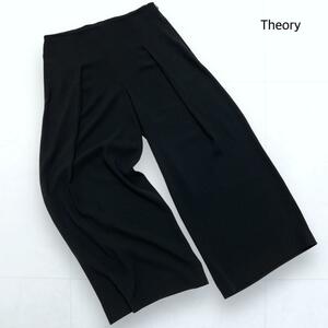 美品＊Theory セオリー タック ワイドパンツ とろみ ストレッチ キレイめ 黒 2 レディース M