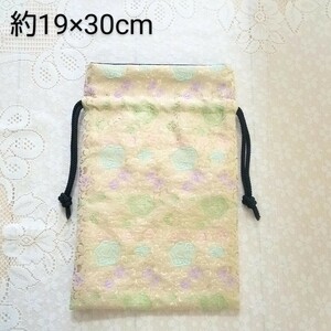 [ hand made ] pouch gold . cloth beige color floral print .. seal . inserting case 19×30cm