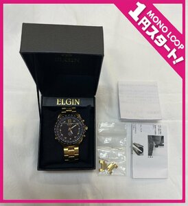 【6CM東04003Ｅ】1円スタート★エルジン ELGIN★クォーツ GPS衛星 電波時計★メンズ★ウォッチ 腕時計★稼働★ケース付き 現状品