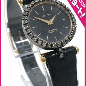 【6HY伊04002E】★1円スタート★腕時計★wristwatch★WALTHAM★Maxine★マキシーヌ★クォーツ★ラインストーン★ゴールド★ブラック★の画像1