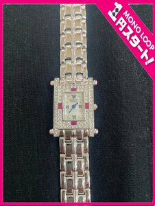 [5AT large 03025D]*1 jpy start *VALENTINO ROLENTA* Valentino ro renta car *VR-112* quartz * rhinestone * ruby * 3 hands * lady's *