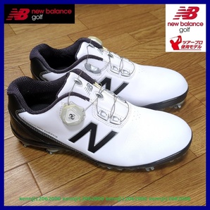 最高級 限定 正規品 定価26400円 New balance ニューバランス TOUR プロ MG1001-WB Boa スパイク シューズ ホワイト×ブラック Saiz 25.0cmの画像3