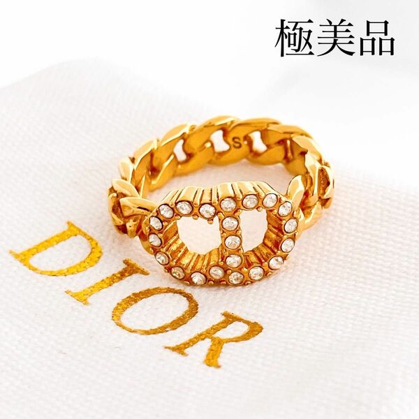 【美品】ディオール dior CD リング 指輪 ゴールド レディース Y287 アクセサリー ラインストーン ジュエリー