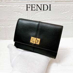 フェンディ FENDI レザー ピーカブー 折り財布 ブラック ＊07 ウォレット 二つ折り 黒 メンズ レディース