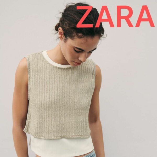 完売品！ZARA コントラストタンクトップ　Lサイズ ゴールド シルバー