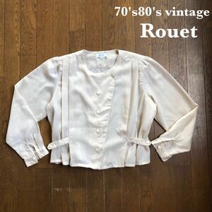 【Rouet】シアー　ノーカラーシャツ　ジャケット　ボリューム袖　ウエストマーク　70's80's vintage