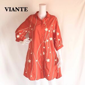 【VIANTE】綿100% 刺繍入り後ろタックシャツワンピース　チュニック　ポケット付き