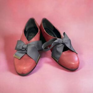 SOMARI サテンリボンパンプス Lサイズ リボン変形ヒールボルドー赤ゴシック ゴシック ロリータ レッド(赤) クラシックシューズ 靴