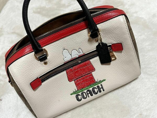 COACH×SNOOPYコラボボストンバッグ美品 ミニボストンバッグ ハンドバッグ レザー