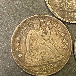 アメリカ旧貨幣 ダイム DIME シーテッドリバティ3枚 1842年 1872年 1873年 おまとめ 身辺整理の画像3