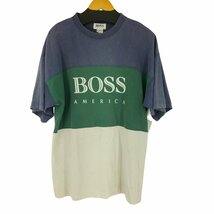 BOSS(ボス) MADE IN USA フロントプリント ボーダー Tシャツ メンズ import：L 中古 古着 1242_画像1