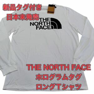 新品★未使用　USAモデル 日本未発売 ノースフェイス ロンT L ホログラムTHE NORTH FACE 長袖　ホワイト　白　ロゴ