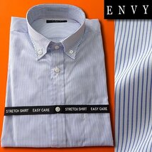 新品 山喜 エンビオム ストレッチ ファインクロス ドレス シャツ M 青白 【HJD558_74】 ENVY HOMME メンズ 長袖 吸水速乾 イージーケア_画像1