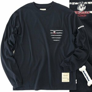  new goods shell tea Club 24SS border pocket long sleeve T shirt LL navy blue [SH1441109_79] spring summer Sheltie Club crew neck long T cut and sewn 