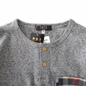 新品 ダックス ポケット 切替 ヘンリーネック カットソー M 灰 【I57771】 DAKS LONDON メンズ Tシャツ ロンT プルオーバー チェックの画像2