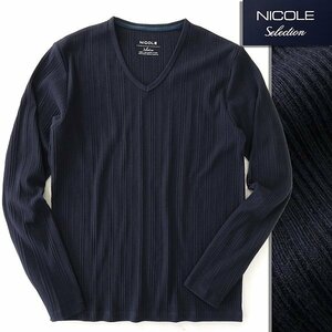  new goods Nicole Random terekoV neck long sleeve cut and sewn 46(M) navy blue [I50202] NICOLE Selection spring summer T-shirt long T rib cotton 