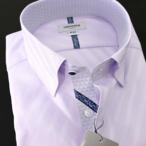 新品 レノマオム 形態安定 ショート スナップダウン ドレスシャツ 39-84(M) 薄紫 【I56405】 春夏 メンズ renoma HOMME 長袖 ストライプの画像3