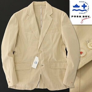 新品 ポッシュボーイ 春夏 コットン ソフト ツイル ジャケット M ベージュ 【TJF100_710】 メンズ POSH BOY ストレッチ アンコン ブレザー