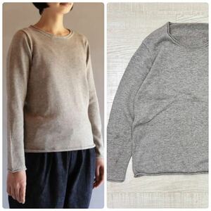 えみおわす ヤク コットン セーター Yaku × Organic cotton sweater プルオーバー / 裾がくるっとなるようなるようなデザインです。