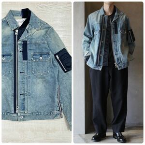 21sss 2021 名作 sacai man サカイ マン DENIM BLOUSON デニム x MA-1 ドッキング ブルゾン ジャケット USED加工 2509 日本製 サイズ 1