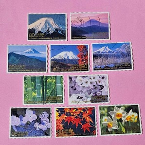 ☆★使用済み切手・YOKOSO JAPAN WEEK[霊峰富士と四季の植物] 10種揃の画像1