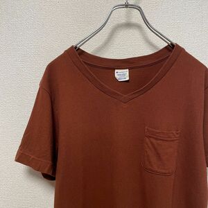 大人気　チャンピオン　ポケットTシャツ　半袖　茶色　古着　レディース　M ポケT 無地 コットン ポケット Champion 