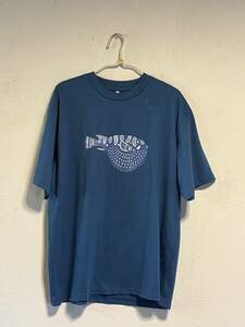 フグ柄　魚　メンズビッグTシャツ綿100% (男女兼用サイズ)ブルー【SS～3L】送料無料