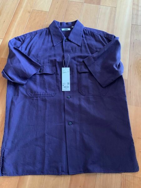 ユニクロユー　オーバーサイズワークシャツ　ダークパープル　M 半袖シャツ