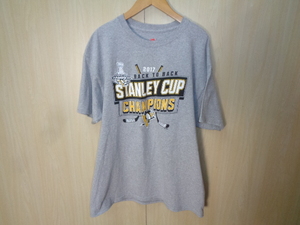 T108◆Hanes プリントTシャツ◆ヘインズ サイズL グレー STANLEY CUP CHAMPIONS 2017 半袖Tシャツ ポリコットン ネコポス発送 6D