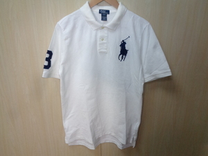 r90◆90s POLO RALPH LAUREN ポロシャツ◆ポロ ラルフローレン サイズXL (18/20) ホワイト 半袖 ビックポニー刺繍 ネコポス発送 6D