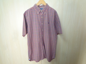 r15◆90s RALPH LAUREN CLASSIC FIT シリーズ s/s B.D. チェックシャツ◆ラルフローレン サイズL 赤系 半袖シャツ チャック柄 6D