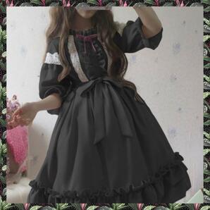 116 ワンピース ドレス ブラック ロリータ リボン付き 可愛い ゴスロリの画像2