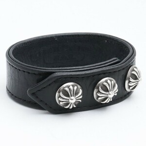 CHROME HEARTS 3ボタン 2スナップ ブレスレット クロスボタン ブラック クロムハーツ レザー 2 button 3 snap bracelet cross ch