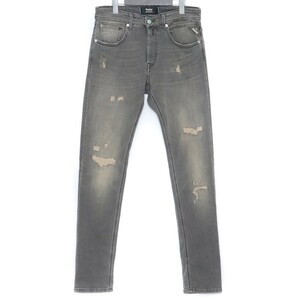 REPLAY Earth Made ブラックオーバーダイストレッチデニムパンツ サイズW30 L32 グレー 573BH06 リプレイ jeans ジーンズ