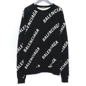 BALENCIAGA BBロゴクルーネックセーター Mサイズ ブラック T3153 4170 バレンシアガ 総柄 ニット Jacquard Logo Sweater