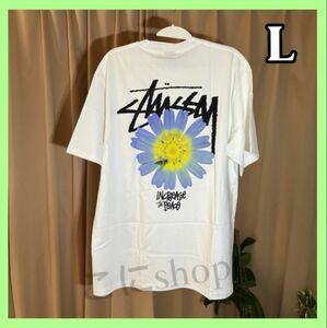 STUSSY ステューシー フラワー Tシャツ Lサイズ ホワイト 半袖