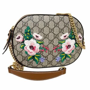 GUCCI　グッチ　バッグ　GGスプリーム　刺繍　花　総柄　斜め掛け　ミニ　ショルダー　GP金具　レア　希少