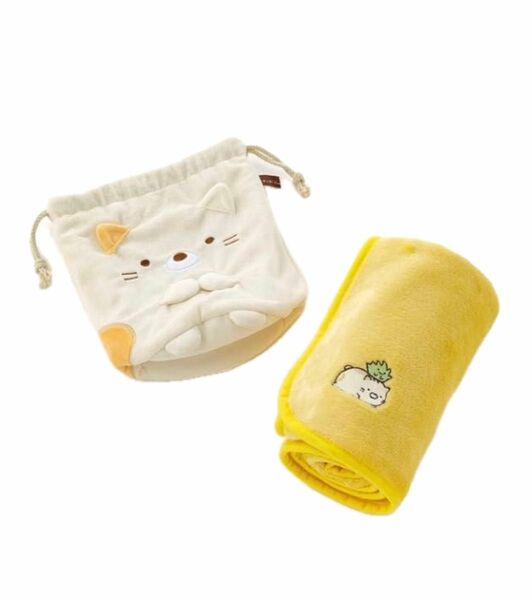 新品 サンエックス すみっコぐらし ねこ マスコット巾着付きブランケット ふわふわ ひざ掛け 可愛い 約H70×W100cm 